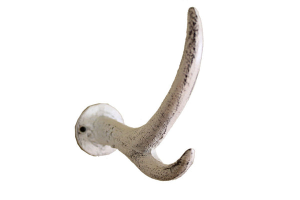 Whitewashed Cast Iron Antler Hook 5"