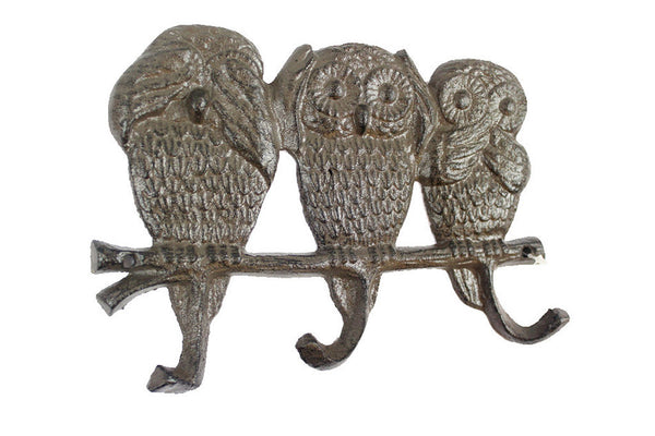 Cast Iron Owl Wall Hooks 9"