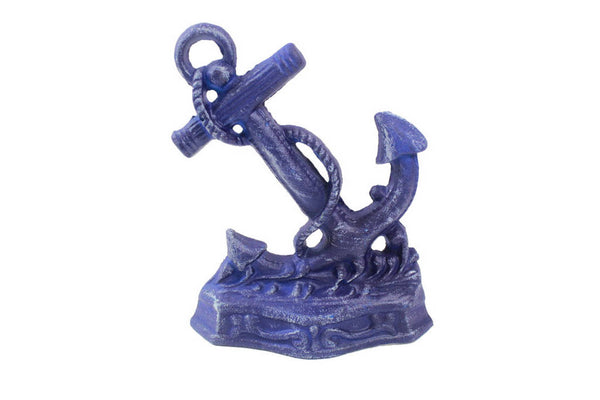 Set of 2 - Rustic Dark Blue Cast Iron Anchor Book Ends 8"
