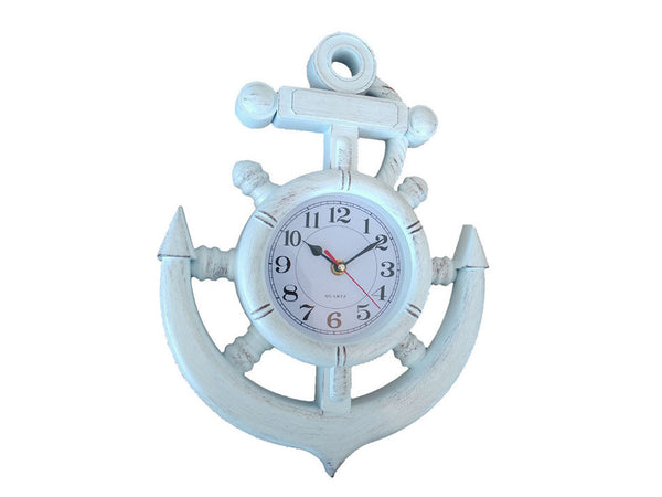Whitewashed Ship Wheel and Anchor Wall Clock 15"