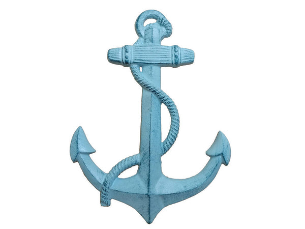 Rustic Dark Blue Whitewashed Cast Iron Anchor 17"