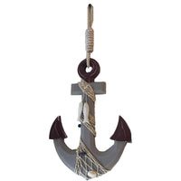 Wooden Rustic Decorative Anchor w/ Hook Rope and Shells 13"