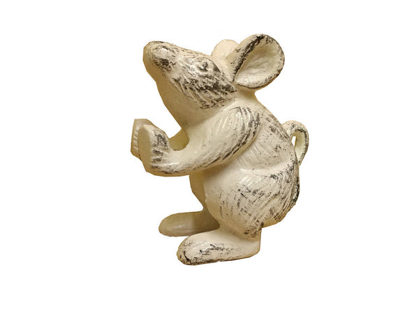Set of 2 - Whitewashed Cast Iron Mouse Book Ends  5"