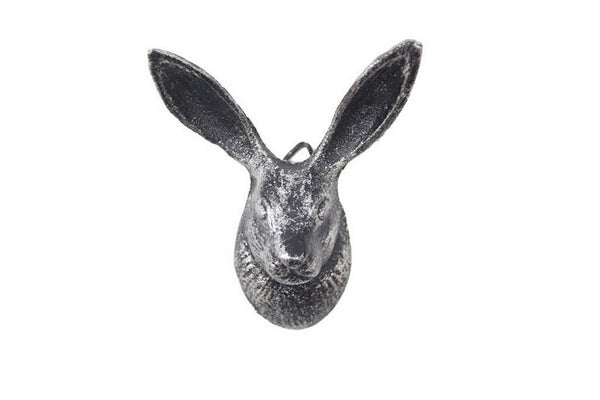 Rustic Silver Cast Iron Decorative Rabbit Hook 5"