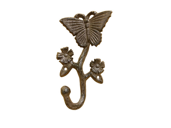 Cast Iron Butterfly With Flowers Hook 5"