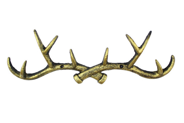 Rustic Gold Cast Iron Antler Wall Hooks 15"