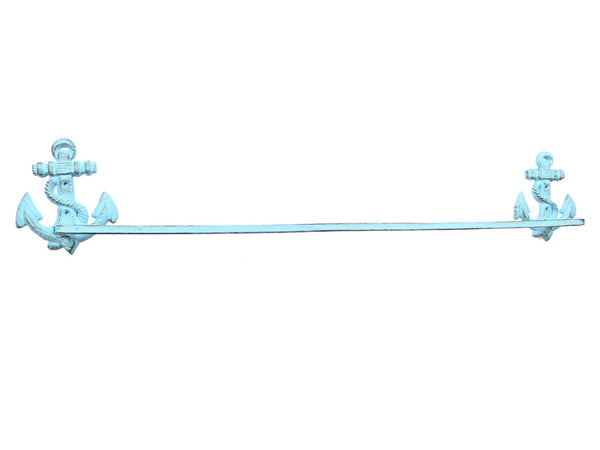 Rustic Light Blue Cast Iron Anchor Bath Towel Holder 27"
