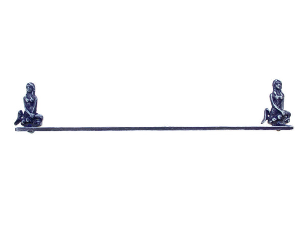 Rustic Dark Blue Cast Iron Mermaid Bath Towel Holder 26"
