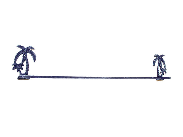 Rustic Dark Blue Cast Iron Palm Tree Bath Towel Holder 26"