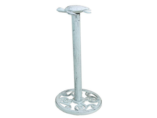 Whitewashed Cast Iron Sea Turtle Extra Toilet Paper Stand 13"