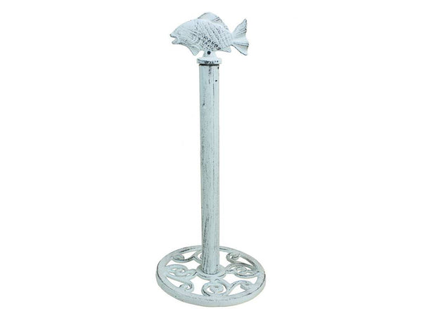 Whitewashed Cast Iron Fish Extra Toilet Paper Stand 15"