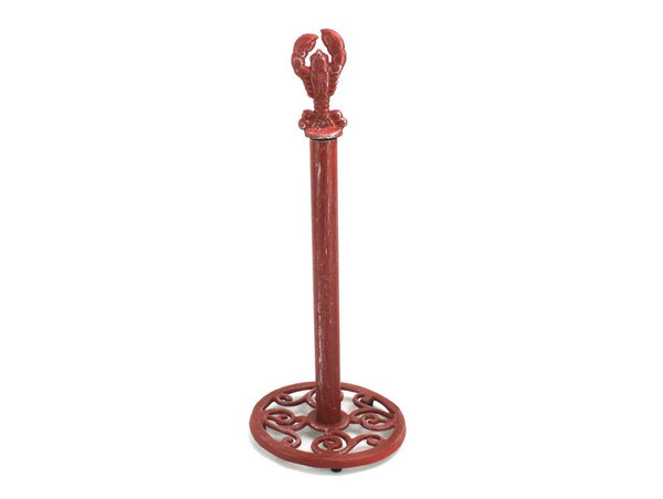 Red Whitewashed Cast Iron Lobster Extra Toilet Paper Stand 16"