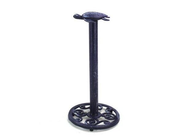 Rustic Dark Blue Cast Iron Sea Turtle Extra Toilet Paper Stand 13"