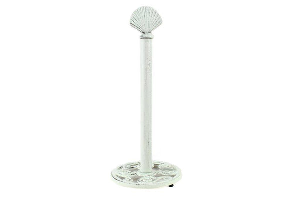 Rustic Whitewashed Cast Iron Seashell Extra Toilet Paper Stand 16"