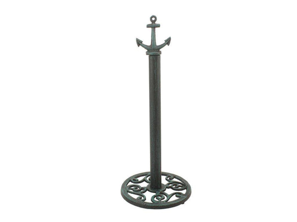 Rustic Seaworn Blue Cast Iron Anchor Extra Toilet Paper Stand 16"