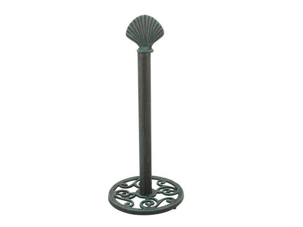 Rustic Seaworn Blue Cast Iron Seashell Extra Toilet Paper Stand 16"