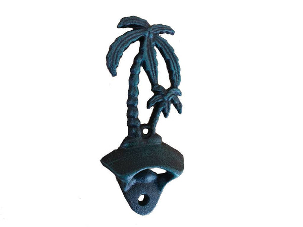 Seaworn Blue Cast Iron Wall Mounted Palm Tree Bottle Opener 6"
