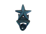 Seaworn Blue Cast Iron Wall Mounted Starfish Bottle Opener 6"