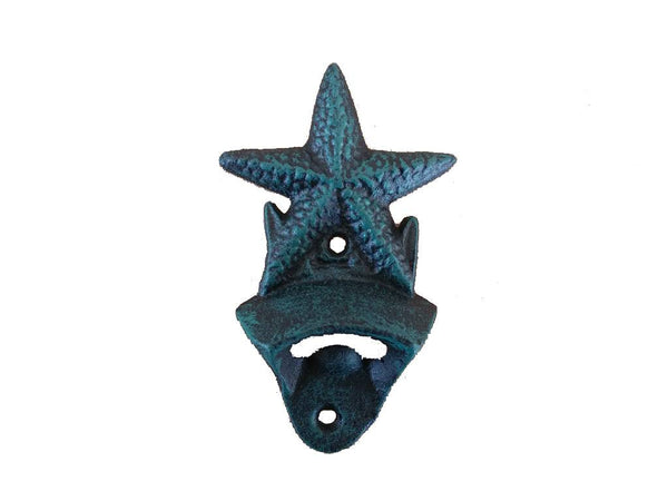 Seaworn Blue Cast Iron Wall Mounted Starfish Bottle Opener 6"