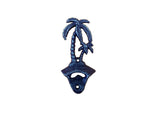 Rustic Dark Blue Cast Iron Wall Mounted Palm Tree Bottle Opener 6"