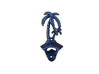 Rustic Dark Blue Cast Iron Wall Mounted Palm Tree Bottle Opener 6"