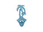 Rustic Light Blue Cast Iron Wall Mounted Palm Tree Bottle Opener 6"