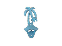 Rustic Light Blue Cast Iron Wall Mounted Palm Tree Bottle Opener 6"
