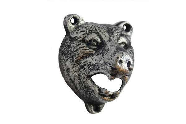 Rustic Silver Cast Iron Bear Bottle Opener 4"