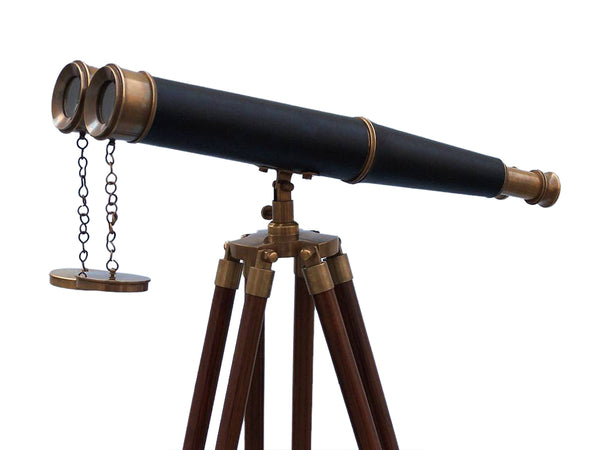 Floor Standing Admirals Antique Brass Binoculars with Leather 62"
