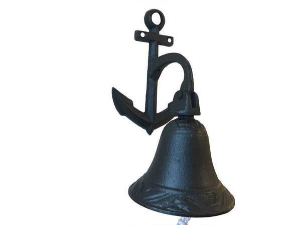 Rustic Black Cast Iron Wall Hanging Anchor Bell 8"
