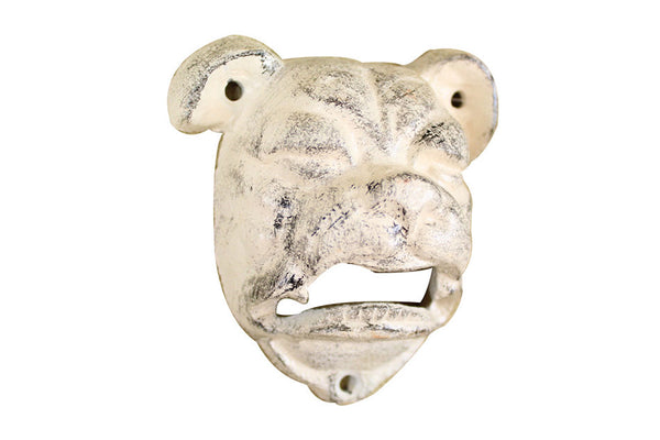 whitewashed Cast Iron Bulldog Bottle Opener 4"