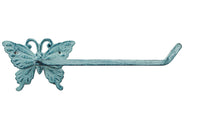 Rustic Dark Blue Whitewashed Cast Iron Butterfly Toilet Paper Holder 11"