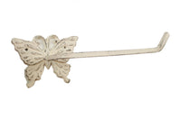 Whitewashed Cast Iron Butterfly Toilet Paper Holder 11"