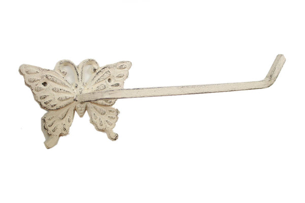 Whitewashed Cast Iron Butterfly Toilet Paper Holder 11"