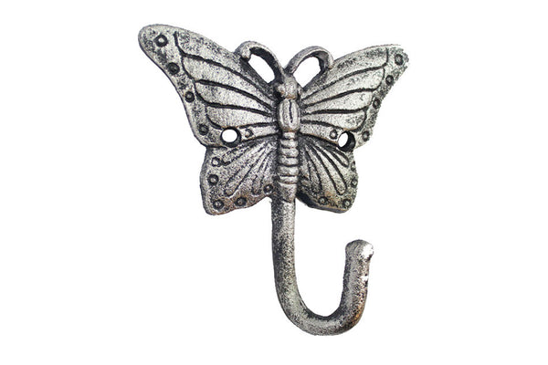 Rustic Silver Cast Iron Butterfly Hook 6"