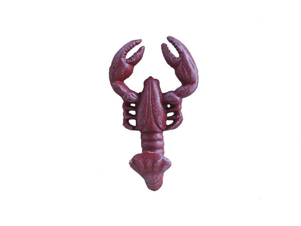 Vintage Red Whitewashed Cast Iron Wall Mounted Lobster Hook 5"