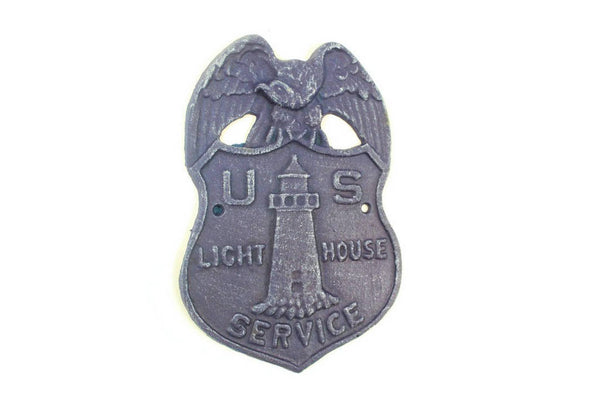 Rustic Dark Blue Cast Iron US Lighthouse Service Sign 9"