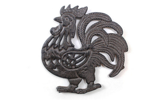 Cast Iron Rooster Shaped Trivet 8"
