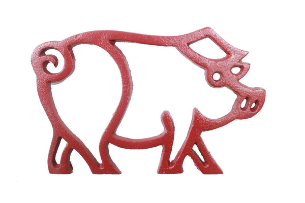 Rustic Red Cast Iron Pig Shaped Trivet 8"