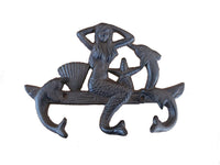 Cast Iron Wall Mounted Mermaid with Dolphin Hooks 9"