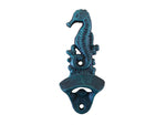 Seaworn Blue Cast Iron Wall Mounted Seahorse Bottle Opener 6"