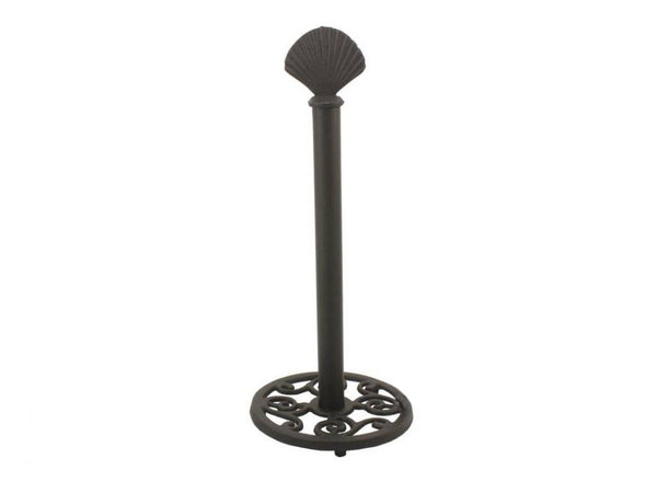 Rustic Black Cast Iron Seashell Extra Toilet Paper Stand 16"