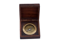 Antique Brass Captains Desk Compass with Rosewood Box 4"