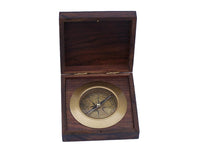 Antique Brass Admirals Desk Compass with Rosewood Box 5"