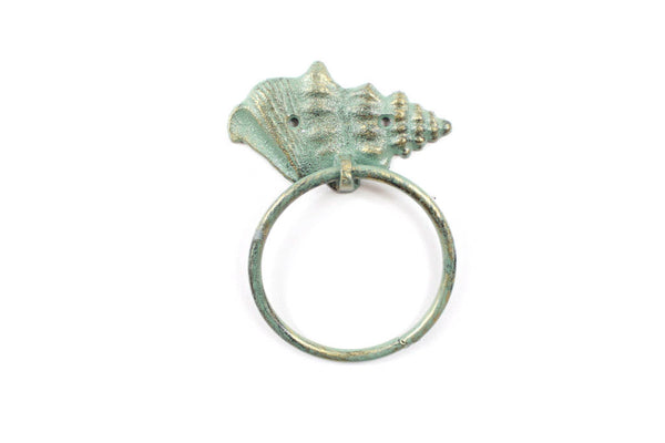 Antique Seaworn Bronze Cast Iron Conch Towel Holder 7"