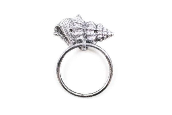 Rustic Silver Cast Iron Conch Towel Holder 7"