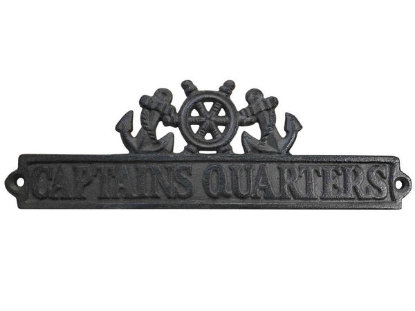 Cast Iron Captains Quarters Sign with Ship Wheel and Anchors 9"