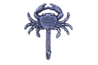 Rustic Dark Blue Cast Iron Wall Mounted Crab Hook 5"