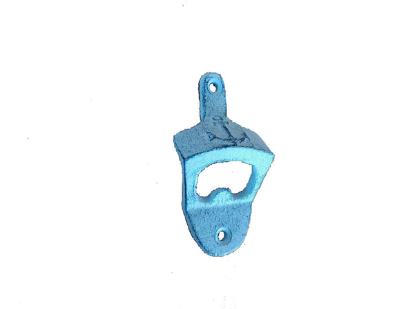 Rustic Dark Blue Whitewashed Cast Iron Wall Mounted Anchor Bottle Opener 3"
