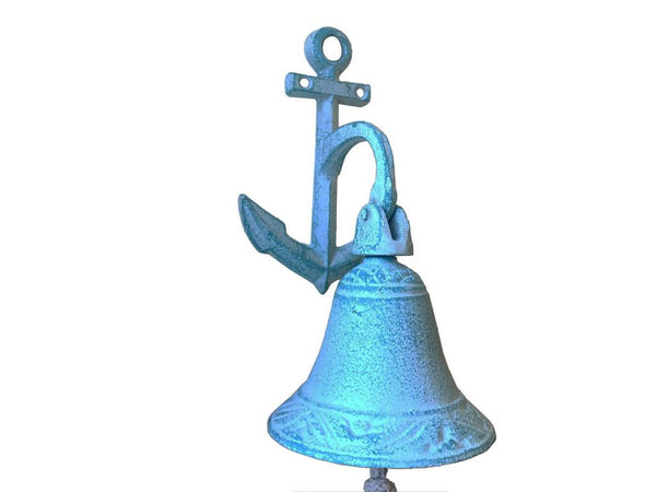 Dark Blue Whitewashed Cast Iron Wall Hanging Anchor Bell 8"